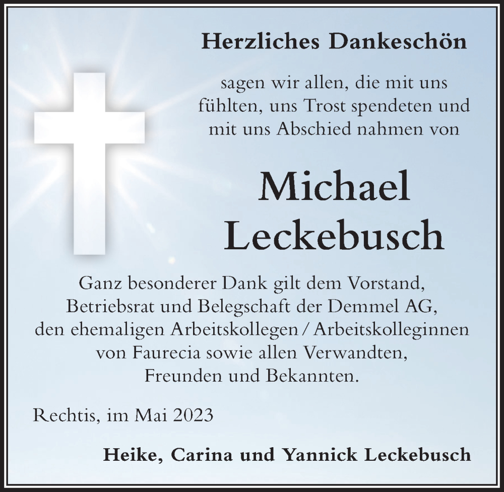  Traueranzeige für Michael Leckebusch vom 13.05.2023 aus Der Westallgäuer