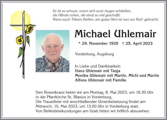 Traueranzeige von Michael Uhlemair von Allgäuer Anzeigeblatt