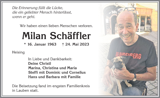 Traueranzeige von Milan Schäffler von Allgäuer Zeitung,Kempten
