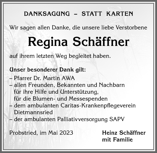 Traueranzeige von Regina Schäffner von Allgäuer Zeitung,Kempten