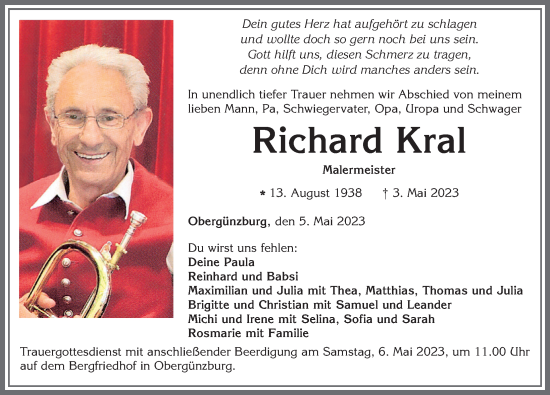 Traueranzeige von Richard Kral von Allgäuer Zeitung, Marktoberdorf
