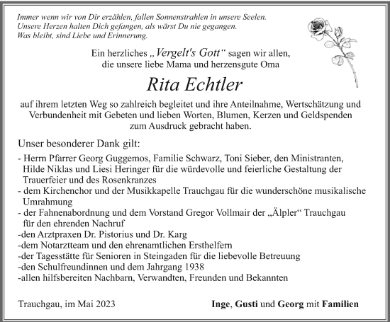 Traueranzeige von Rita Echtler von Allgäuer Zeitung, Füssen