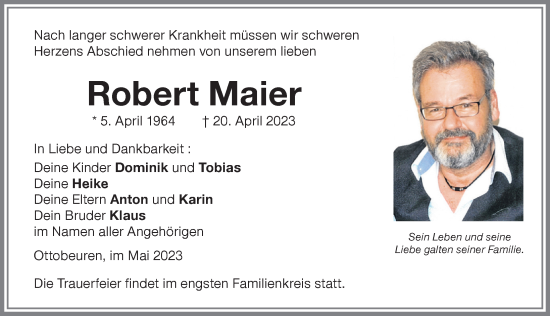 Traueranzeige von Robert Maier von Memminger Zeitung