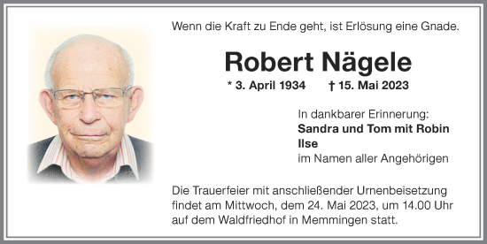 Traueranzeige von Robert Nägele von Memminger Zeitung