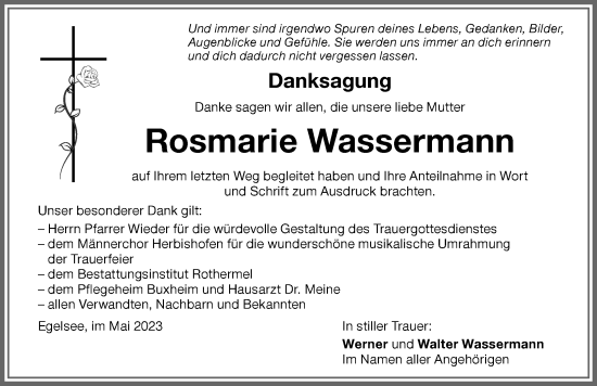Traueranzeige von Rosmarie Wassermann von Memminger Zeitung