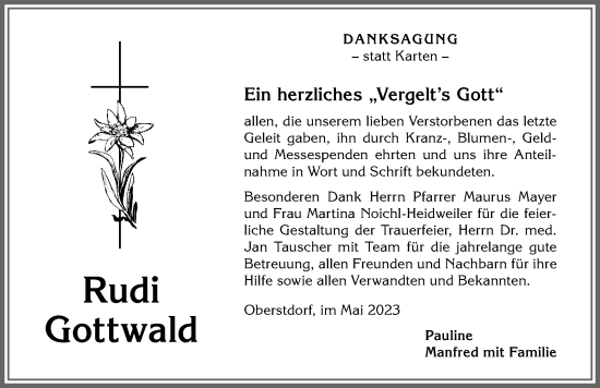 Traueranzeige von Rudi Gottwald von Allgäuer Anzeigeblatt