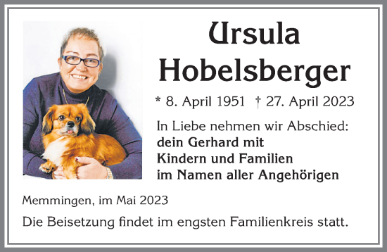 Traueranzeige von Ursula Hobelsberger von Memminger Zeitung