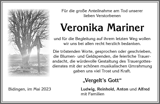 Traueranzeige von Veronika Mariner von Allgäuer Zeitung, Marktoberdorf