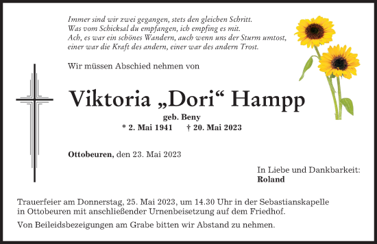 Traueranzeige von Viktoria Hampp von Memminger Zeitung