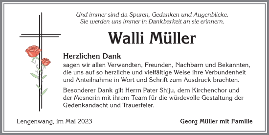 Traueranzeige von Walli Müller von Allgäuer Zeitung, Marktoberdorf