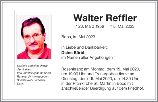 Traueranzeige von Walter Reffler von Memminger Zeitung