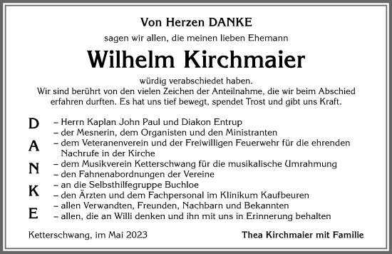 Traueranzeige von Wilhelm Kirchmaier von Allgäuer Zeitung, Kaufbeuren/Buchloe
