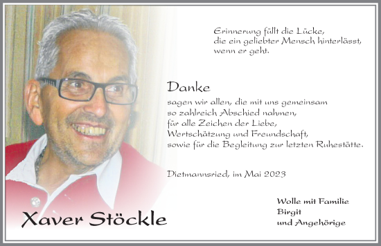Traueranzeige von Xaver Stöckle von Allgäuer Zeitung,Kempten