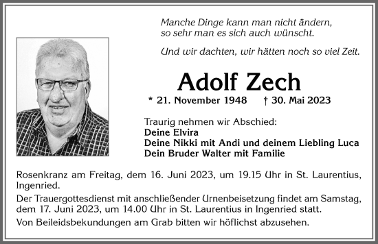 Traueranzeige von Adolf Zech von Allgäuer Zeitung, Kaufbeuren/Buchloe