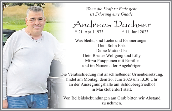 Traueranzeige von Andreas Dachser von Allgäuer Zeitung, Marktoberdorf