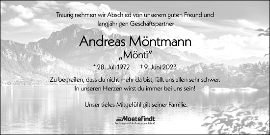 Traueranzeige von Andreas Möntmann von Memminger Zeitung