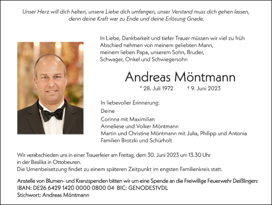 Traueranzeige von Andreas Möntmann von Memminger Zeitung