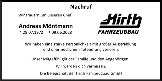 Traueranzeige von Andreas Möntmann von Memminger Zeitung