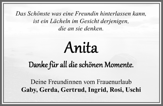 Traueranzeige von Anita  von Allgäuer Zeitung, Kaufbeuren/Buchloe