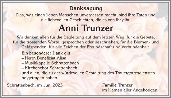 Traueranzeige von Anni Trunzer von Memminger Zeitung
