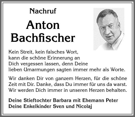 Traueranzeige von Anton Bachfischer von Memminger Zeitung