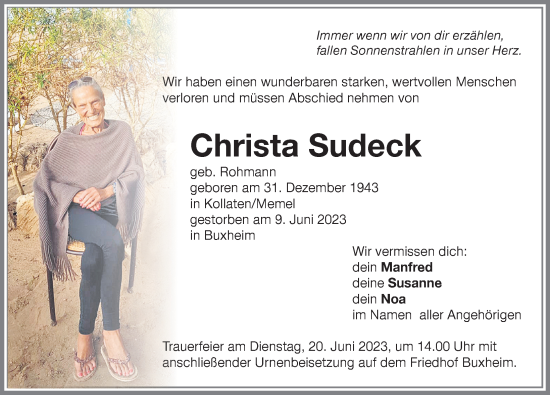 Traueranzeige von Christa Sudeck von Memminger Zeitung