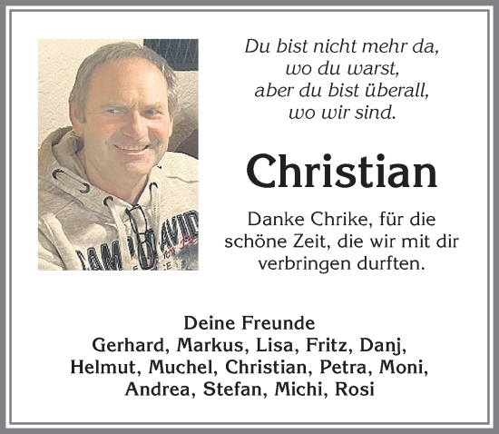 Traueranzeige von Christian  von Allgäuer Zeitung,Kempten