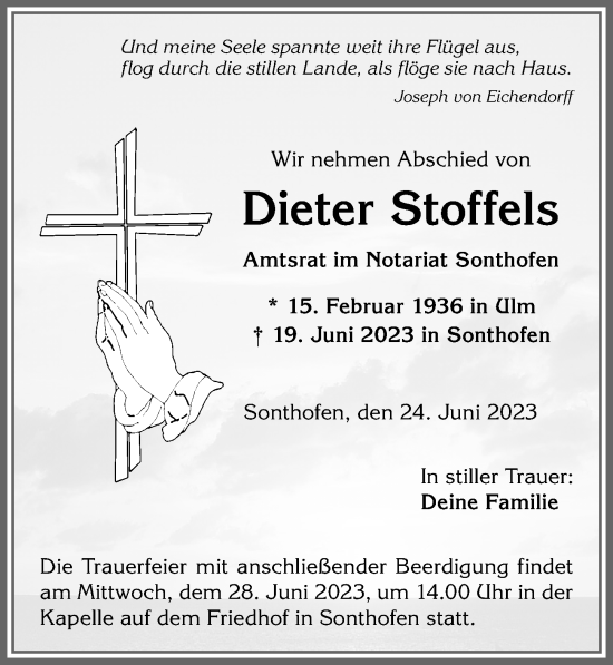 Traueranzeige von Dieter Stoffels von Allgäuer Anzeigeblatt