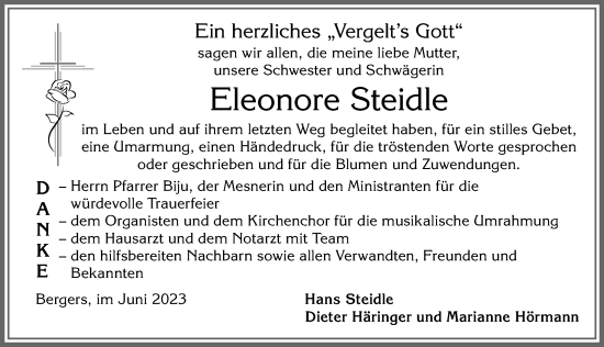 Traueranzeige von Eleonore Steidle von Allgäuer Zeitung, Marktoberdorf