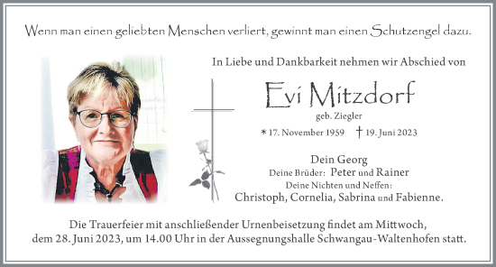 Traueranzeige von Evi Mitzdorf von Allgäuer Zeitung, Füssen