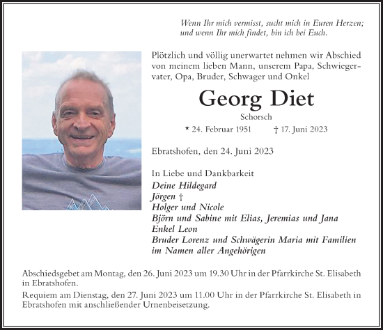 Traueranzeige von Georg Diet von Der Westallgäuer