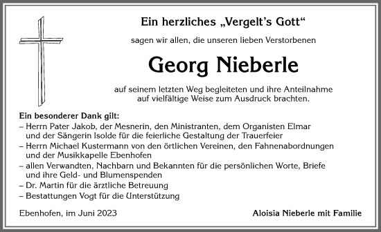 Traueranzeige von Georg Nieberle von Allgäuer Zeitung, Marktoberdorf