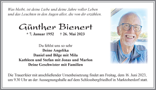 Traueranzeige von Günther Bienert von Allgäuer Zeitung, Marktoberdorf