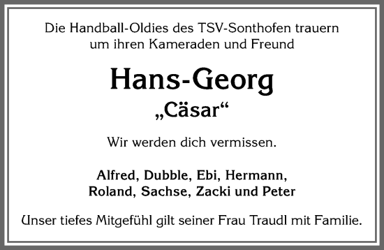 Traueranzeige von Hans-Georg  von Allgäuer Anzeigeblatt