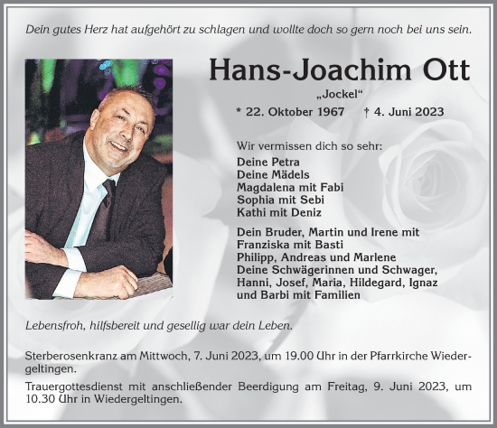 Traueranzeige von Hans-Joachim Ott von Augsburger Allgemeine, Mindelheimer Zeitung