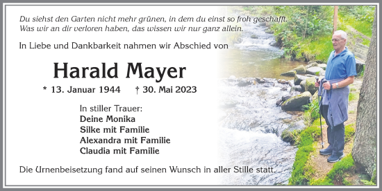 Traueranzeige von Harald Mayer von Allgäuer Zeitung, Kaufbeuren/Buchloe