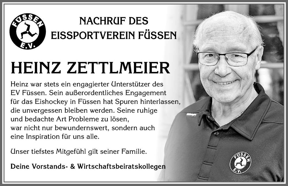  Traueranzeige für Heinz Zettlmeier vom 07.06.2023 aus Allgäuer Zeitung, Füssen