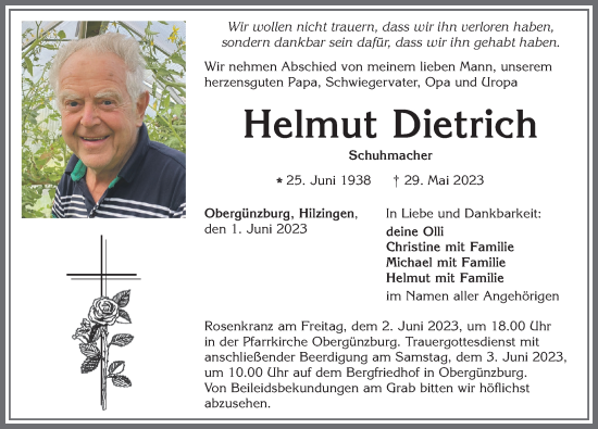 Traueranzeige von Helmut Dietrich von Allgäuer Zeitung, Marktoberdorf