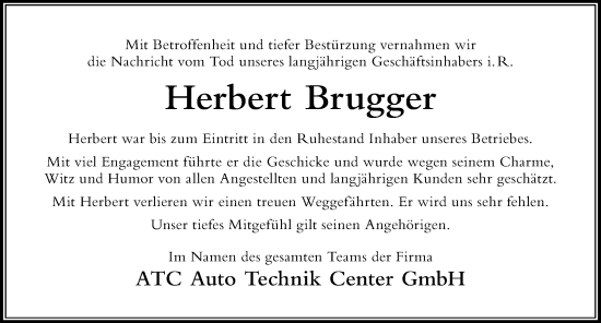 Traueranzeige von Herbert Brugger von Der Westallgäuer