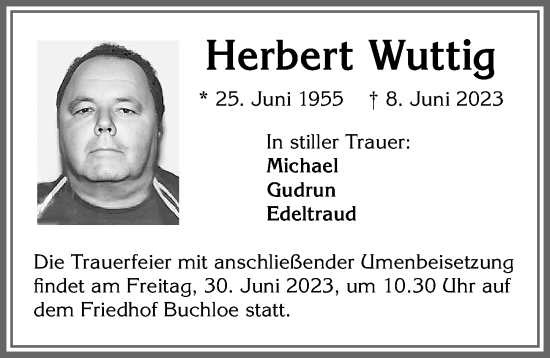 Traueranzeige von Herbert Wuttig von Allgäuer Zeitung, Kaufbeuren/Buchloe