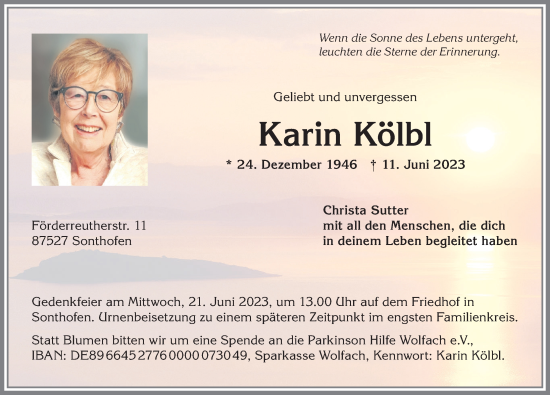 Traueranzeige von Karin Kölbl von Allgäuer Anzeigeblatt
