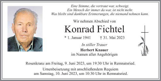 Traueranzeige von Konrad Fichtel von Allgäuer Zeitung, Marktoberdorf