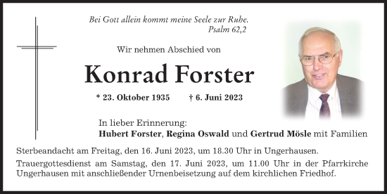 Traueranzeige von Konrad Forster von Memminger Zeitung