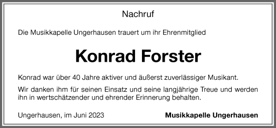 Traueranzeige von Konrad Forster von Memminger Zeitung