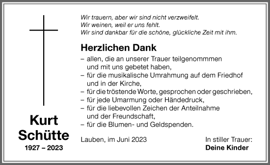 Traueranzeige von Kurt Schütte von Memminger Zeitung