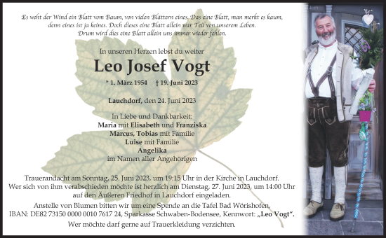 Traueranzeige von Leo Josef Vogt von Augsburger Allgemeine, Mindelheimer Zeitung
