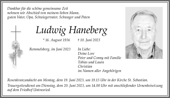 Traueranzeige von Ludwig Haneberg von Allgäuer Zeitung, Marktoberdorf