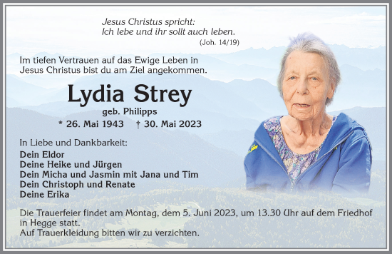 Traueranzeige von Lydia Strey von Allgäuer Zeitung,Kempten