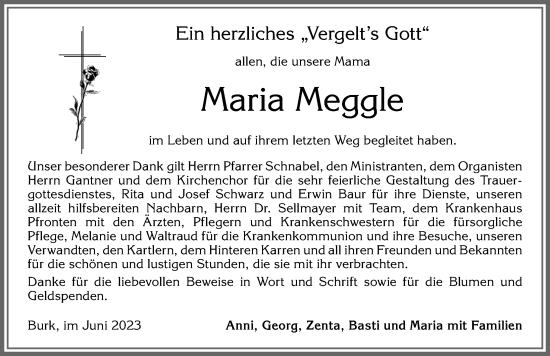Traueranzeige von Maria Meggle von Allgäuer Zeitung, Füssen