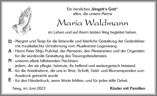 Traueranzeige von Maria Waldmann von Allgäuer Zeitung, Marktoberdorf